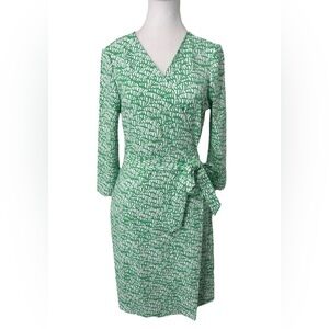Persifor Green White Print Louise Wrap Dress Size Lg Scuba Stretchy Preppy